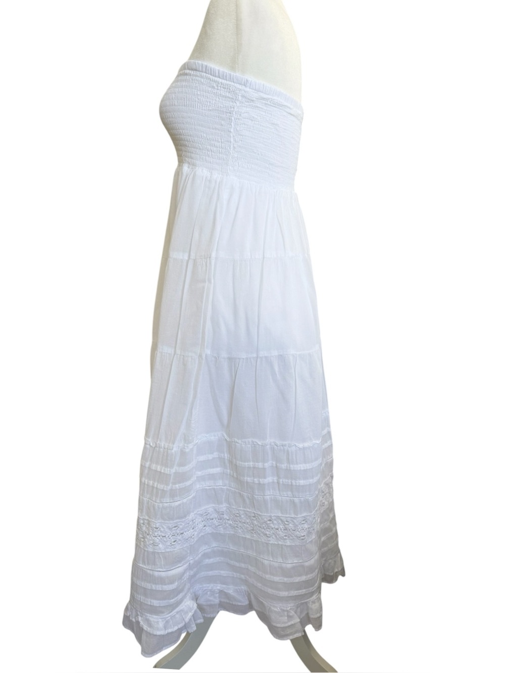 American Eagle White Cotton Midi Dress S Smocked Tiered Boho Prairie Cottagecore - Picture 6 of 13